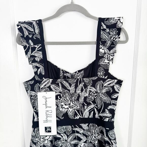 Joseph Ribkoff Zip Front Black White Floral Shift Bodycon Ruffle Dress NEW 10 - Picture 15 of 16
